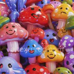 seamless Seamless 3D Inflated PBR Texture of Colorful Smiling Mushroom Balloons texture 8k free download PBR