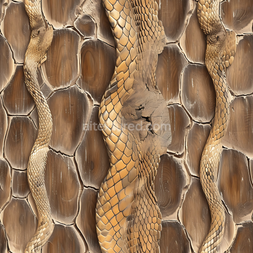 Seamless 3D PBR wood texture with exotic snake-scale patterned grain