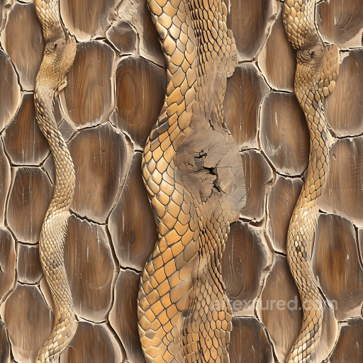 Wood Texture With Exotic Snake-Scale Patterned Grain seamless Wood PBR texture