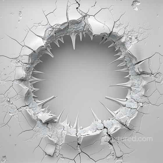 Cracked and Hole PBR Texture of White Plaster with Jagged Edges Cracked & Holes texture preview