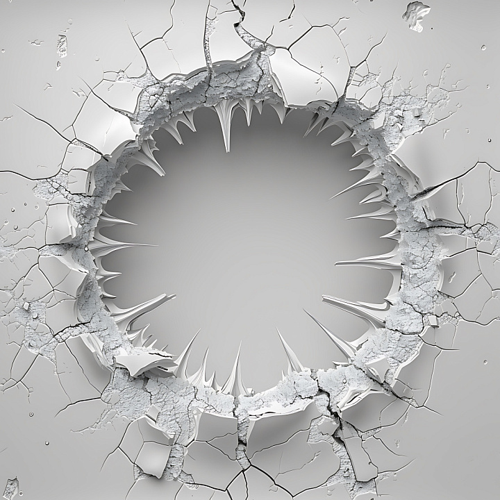 Cracked and Hole of White Plaster with Jagged Edges seamless PBR texture preview