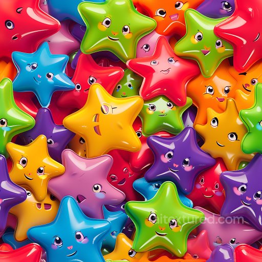 Inflated PBR Texture of Colorful Glossy Star-Shaped Balloons with Facial Expressions seamless Inflated PBR texture