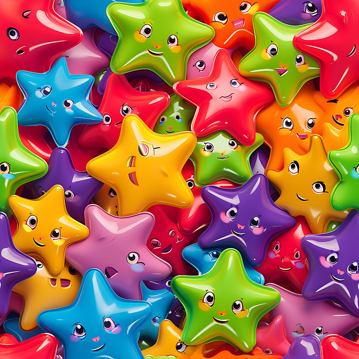 Inflated of Colorful Glossy Star-Shaped Balloons with Facial Expressions seamless PBR texture preview
