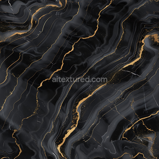 Seamless 3D Black Marble PBR Texture with Elegant Gold Swirling Veins