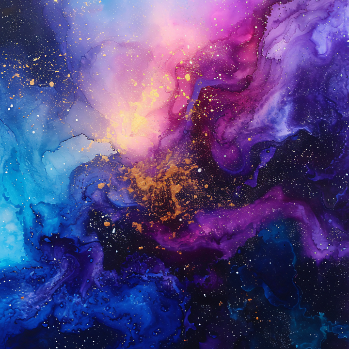Alcohol Ink with Cosmic Purple, Blue and Gold Swirls seamless PBR texture preview