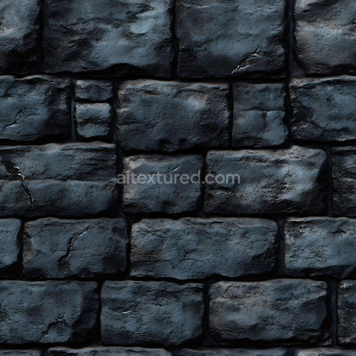 Seamless 3D Cracked Dark Stone Brick Wall PBR Texture with Weathered Roughness