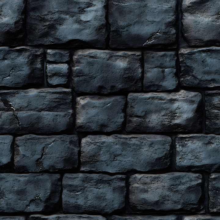 Cracked Dark Stone Brick Wall with Weathered Roughness seamless PBR texture preview