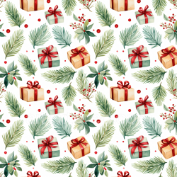 seamless Seamless 3D PBR Texture with Watercolor Christmas Gifts and Pine Foliage texture 8k free download PBR