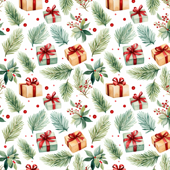 with Watercolor Christmas Gifts and Pine Foliage Watercolor Christmas texture preview