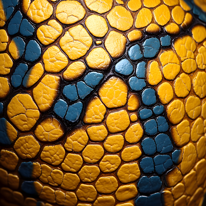 Reptilian Skin Featuring Vibrant Yellow And Blue Scaled Pattern With De… seamless PBR texture preview