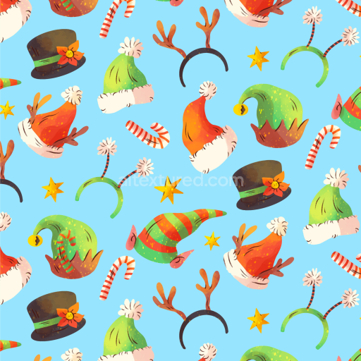 Seamless 3D PBR festive hat and accessory pattern texture with bright colors