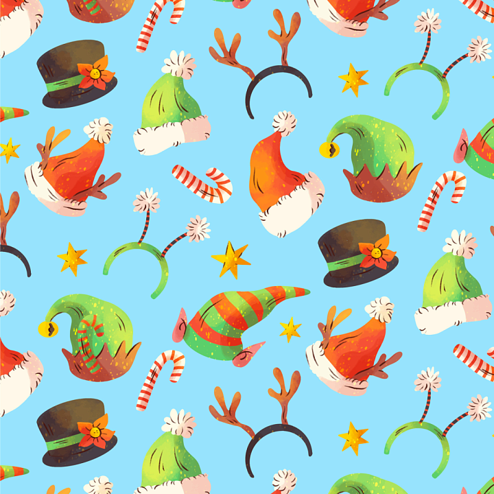 Festive Hat And Accessory Pattern With Bright Colors seamless PBR texture preview