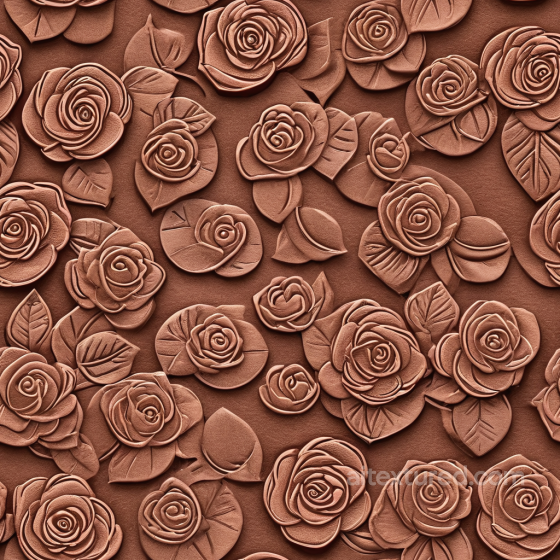embossed rose leather PBR texture in warm brown with intricate floral details Leather texture preview