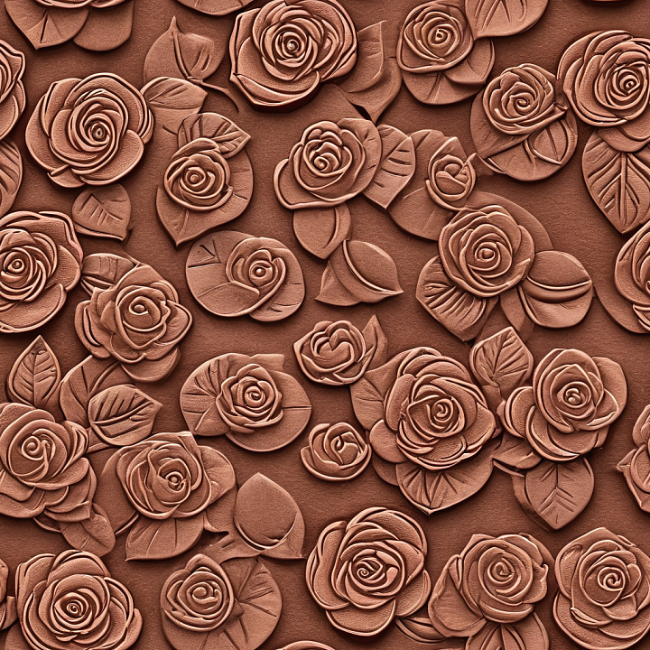 Embossed Rose Leather In Warm Brown With Intricate Floral Details seamless PBR texture preview