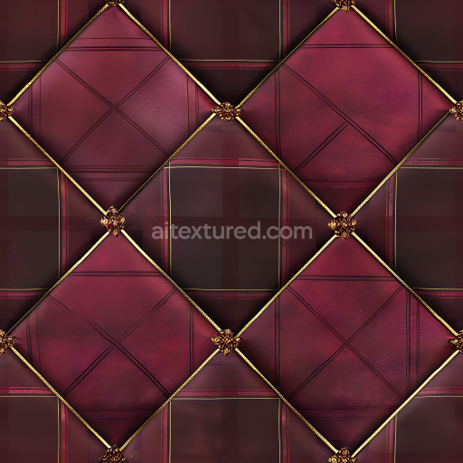 Seamless 3D PBR Texture of Red Leather Plaid Pattern with Gold Trim