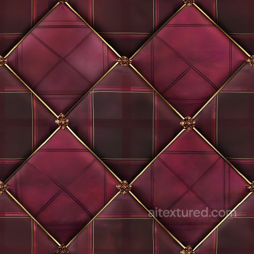 Seamless 3D PBR Texture of Red Leather Plaid Pattern with Gold Trim texture preview