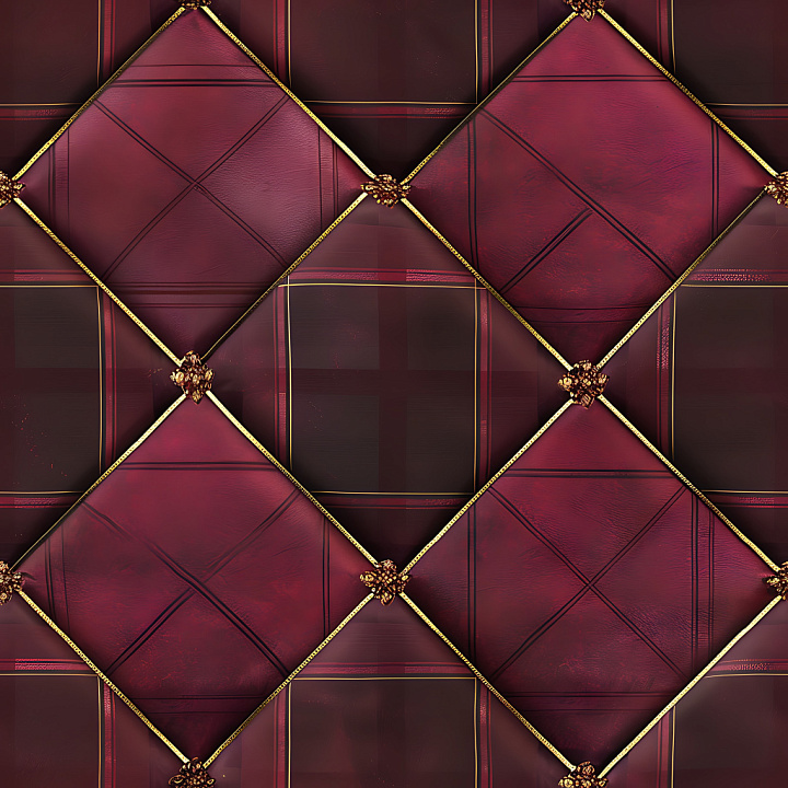 Red Leather Plaid Pattern with Gold Trim seamless PBR texture preview
