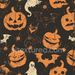 seamless Seamless Vintage Halloween-Themed 3D PBR Fabric Texture with Distressed Pumpkin and Bat Pattern texture 8k free download PBR