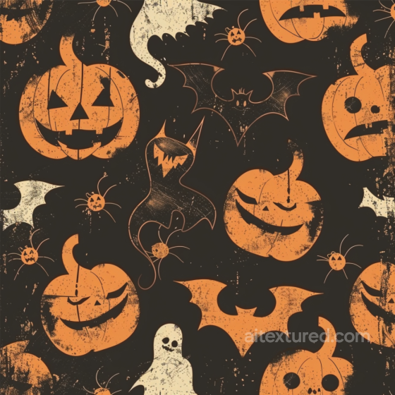 Seamless Vintage Halloween-Themed 3D PBR Fabric Texture with Distressed Pumpkin and Bat P… Vintage Halloween texture preview