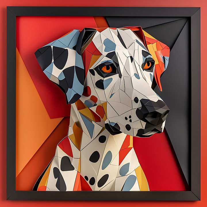 Animal of Dalmatian Origami Style with Geometric Color Patches seamless PBR texture preview