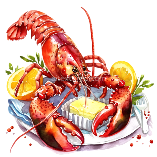 Watercolor Style Lobster with Butter and Lemon Breakfast Graphic