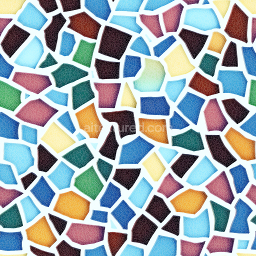 Seamless 3D Mosaic PBR Texture Featuring Colorful Cracked Ceramic Tiles with Irregular Sh… texture preview