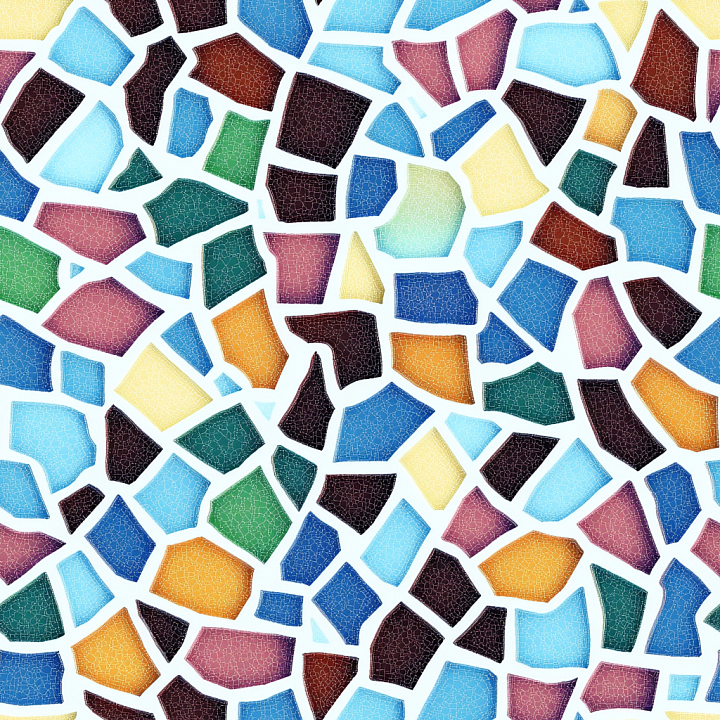 Mosaic Featuring Colorful Cracked Ceramic Tiles with Irregular Shapes seamless PBR texture preview