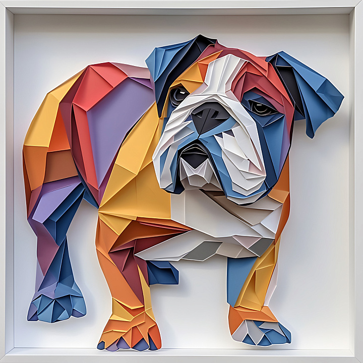 Animal of Origami Bulldog with Colorful Angular Geometric Patterns seamless PBR texture preview