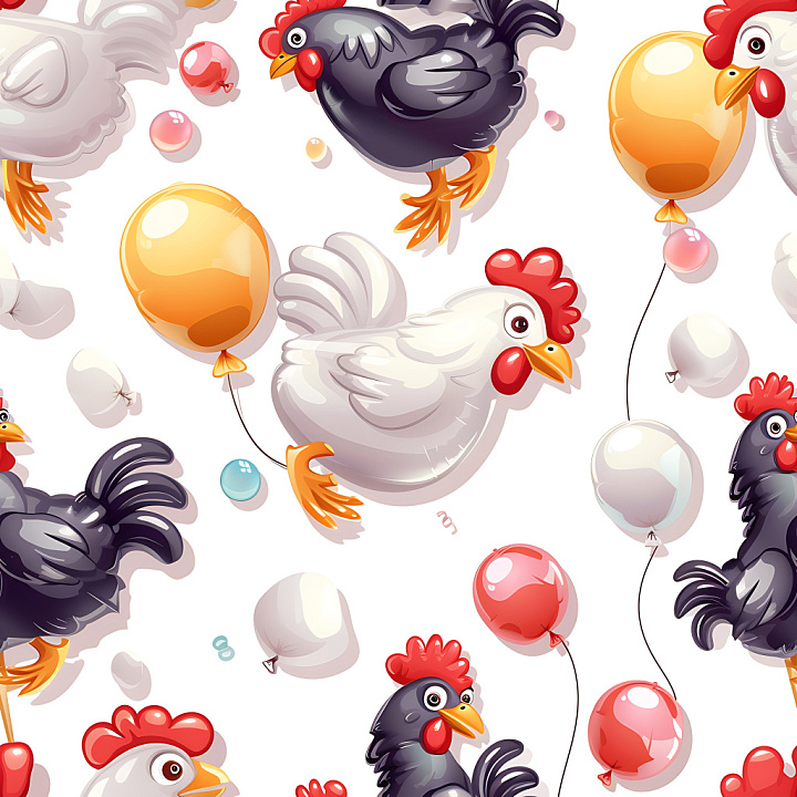 Inflated Featuring Glossy Cartoon Chickens and Balloons seamless PBR texture preview