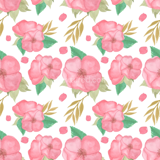 Seamless 3D PBR Pink Flower Fabric Texture with Watercolor Floral Pattern