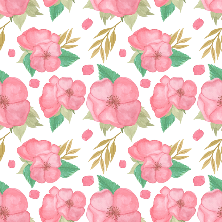 Pink Flower Fabric with Watercolor Floral Pattern seamless PBR texture preview
