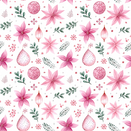 Digital Paper Texture with Pink Floral and Festive Ornaments seamless All Christmas Digital paper PBR texture
