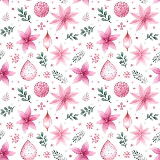 Digital Paper Texture with Pink Floral and Festive Ornaments All Christmas Digital paper texture preview
