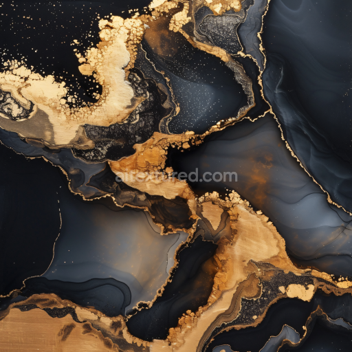 Seamless 3D Alcohol Ink PBR Texture Featuring Black and Gold Fluid Marbling