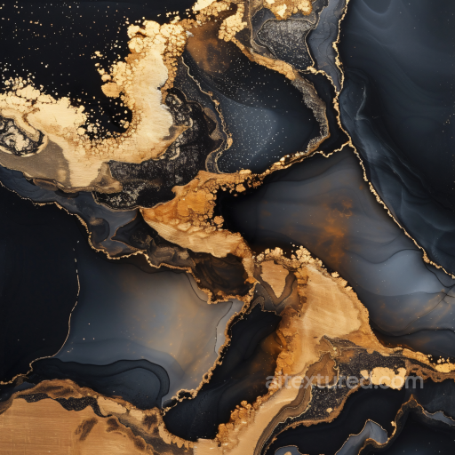 Alcohol Ink PBR Texture Featuring Black and Gold Fluid Marbling seamless Alcohol ink PBR texture