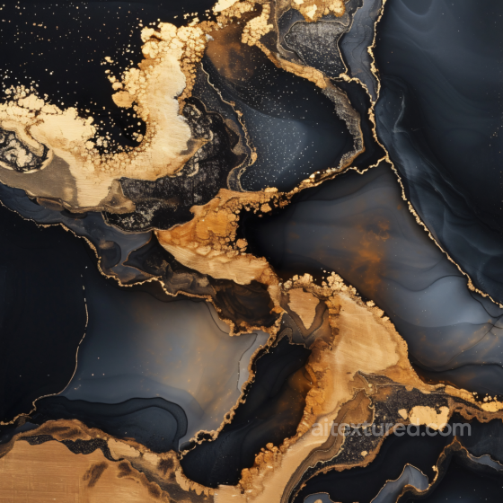 Alcohol Ink PBR Texture Featuring Black and Gold Fluid Marbling Alcohol ink texture preview