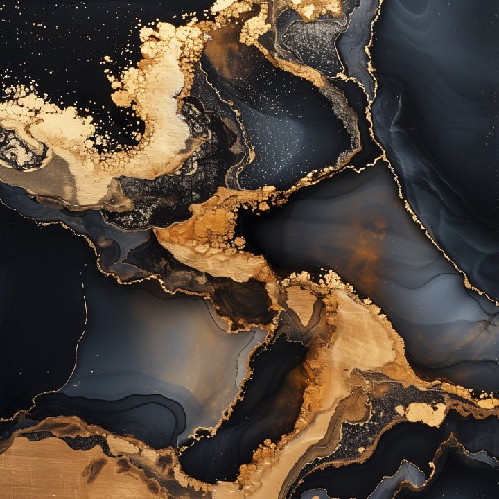 Alcohol Ink Featuring Black and Gold Fluid Marbling seamless PBR texture preview