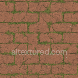 seamless Seamless 3d texture pbr 8k brick red with rough wear and patchy grass cracks natural look texture 8k free download PBR