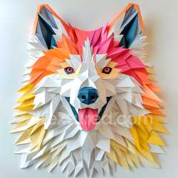 seamless Seamless 3D PBR Texture of Origami-Inspired Canadian Eskimo Dog Fur in Bright Orange, Pink and Yellow texture 8k free download PBR