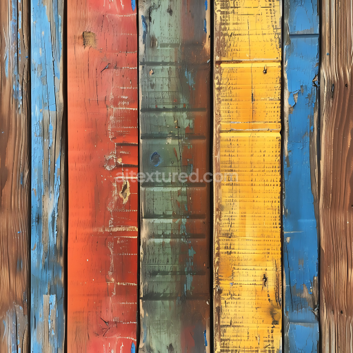 Seamless 3D Wood PBR Texture of Rustic Painted Multicolor Weathered Planks