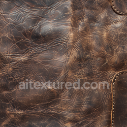 seamless Seamless 3D PBR Texture of Distressed Dark Brown Leather with Wrinkles and Stitching texture 8k free download PBR