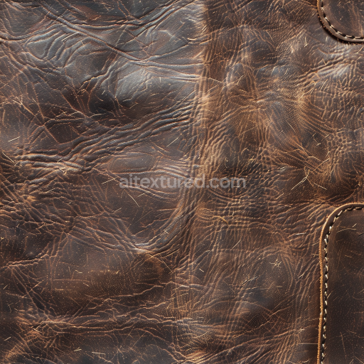 Seamless 3D PBR Texture of Distressed Dark Brown Leather with Wrinkles and Stitching