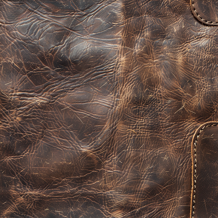 Distressed Dark Brown Leather with Wrinkles and Stitching seamless PBR texture preview