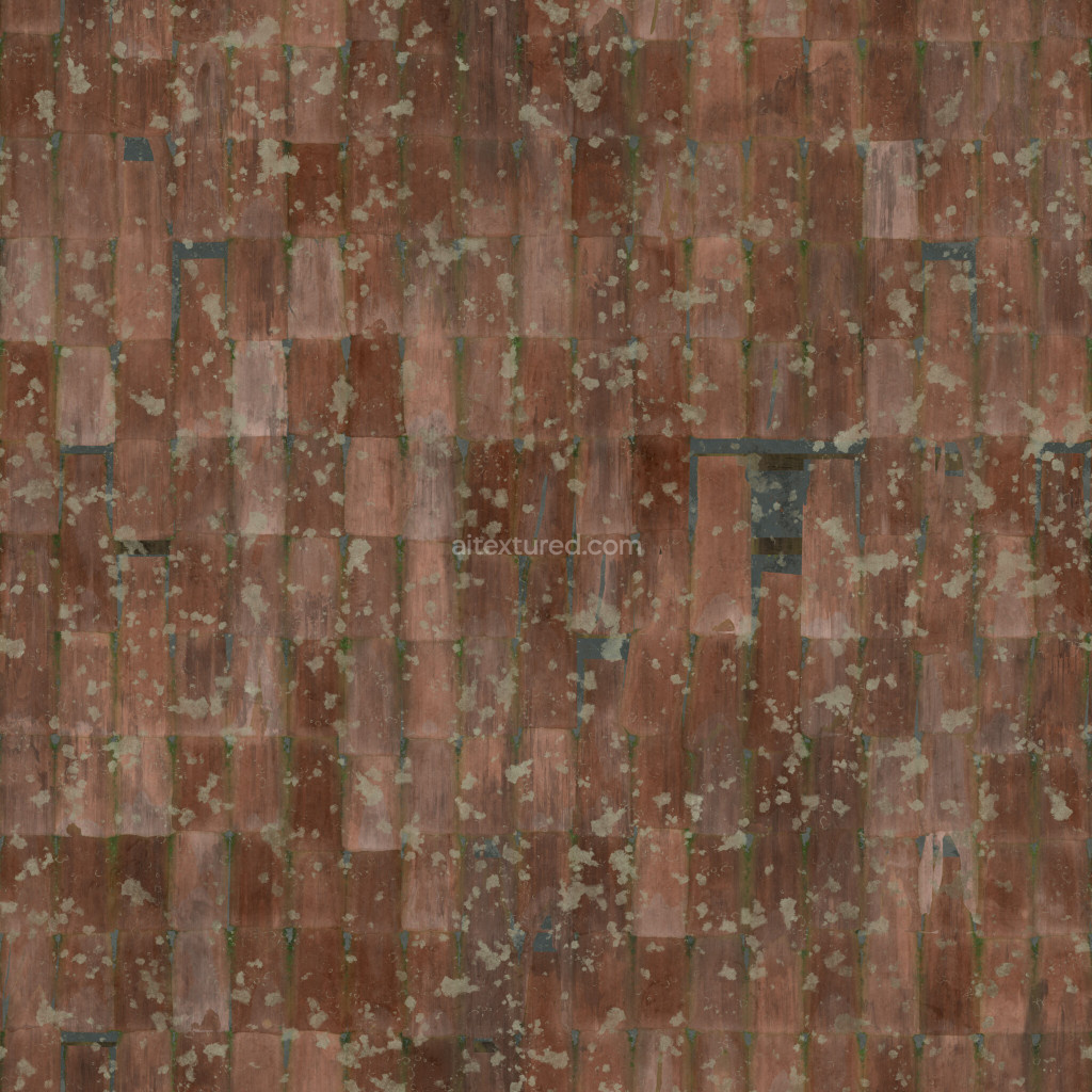 Seamless PBR texture of weathered roofing tiles in red