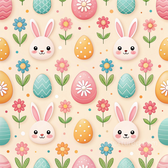 Easter Digital Paper Texture with Bunny, Egg, and Flower Motifs All Easter Digital paper texture preview