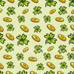 seamless Seamless 3D PBR Texture with Cartoon Four-Leaf Clovers and Shiny Gold Coins texture 8k free download PBR