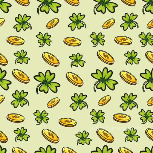 with Cartoon Four-Leaf Clovers and Shiny Gold Coins seamless St patrick digital paper bundle PBR texture