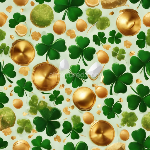 Seamless 3D PBR St Patrick Texture with Green Clover and Gold Coins