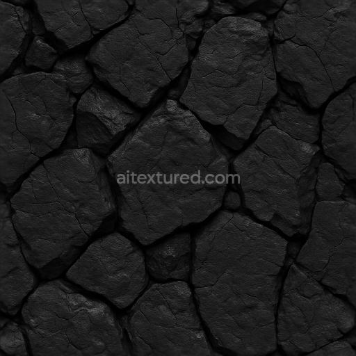 Seamless 3d texture pbr 8k coal chunks surface fractured deep black