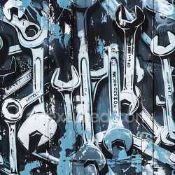 seamless Seamless 3D PBR Graffiti Texture Featuring Blue-Black Wrench Stencils texture 8k free download PBR